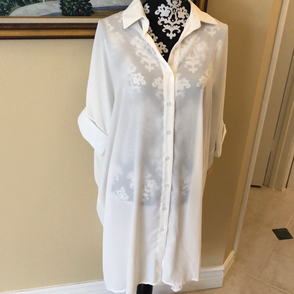 🌴Lightweight collar button-down, short cuff buttoned sleeved long sheer coverup